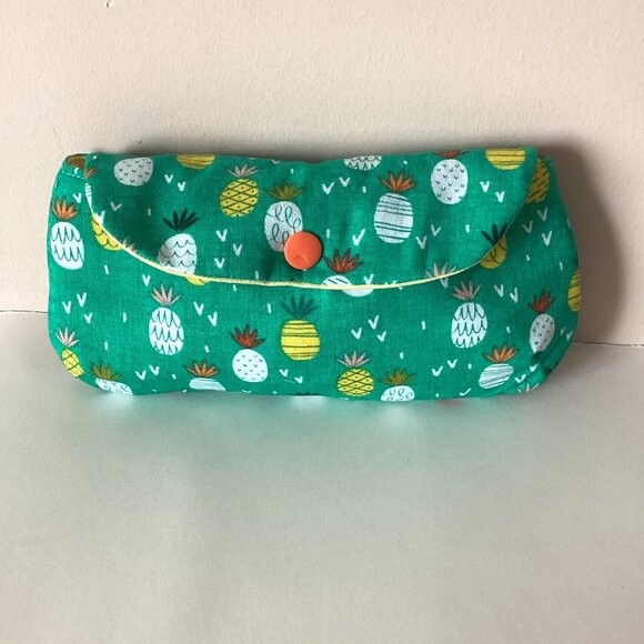 Eyeglasses Sunglasses Case Handmade Soft Shell Cosmetic Makeup Pineapples Green - Picture 1 of 5